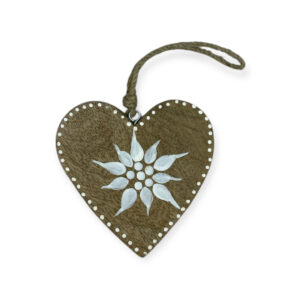 Cuore con stella alpina dipinta - Bianco